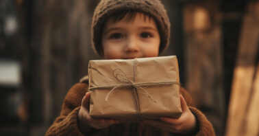 Boy holding gift symbolising generosity
