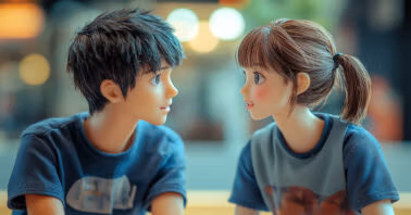 Figurines of a couple in conversation
