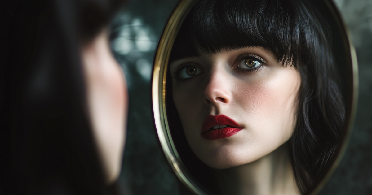 Woman's reflection in mirror