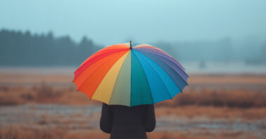 Colourful umbrella on a rainy day