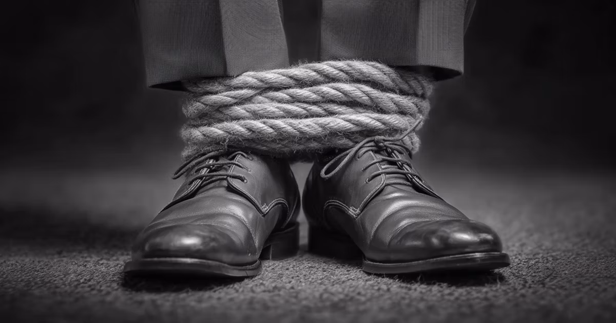 Ankles bound by rope