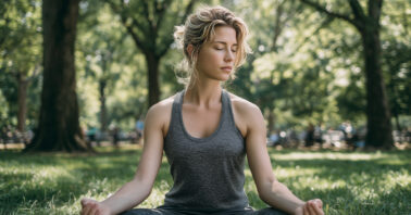 Woman sitting on the grass in the park