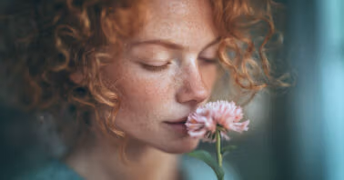 Woman smelling a flower