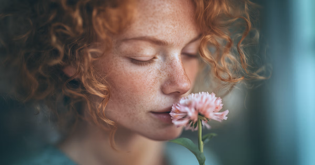 Woman smelling a flower