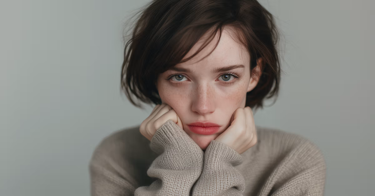 Woman with a sulking expression
