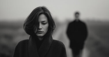 Woman walking away looking sad