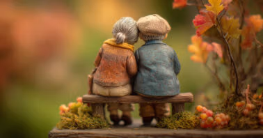 Figurine couple sitting on a bench