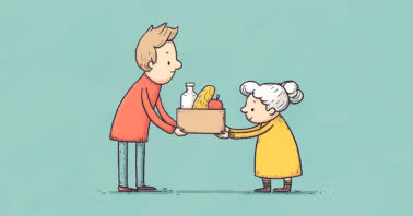 Person giving a box of groceries to another