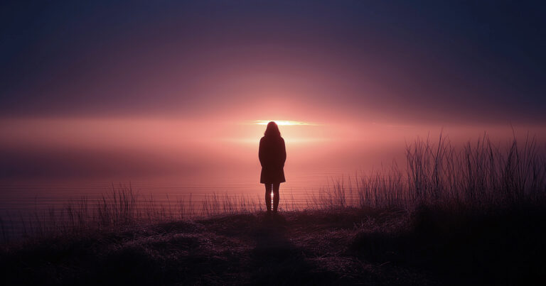 Silhouette of a person at sunrise