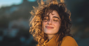 Woman smiling with eyes closed