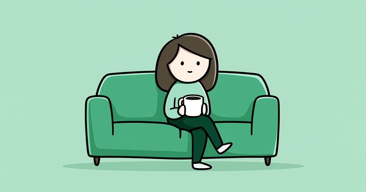 Enjoying a coffee on the couch