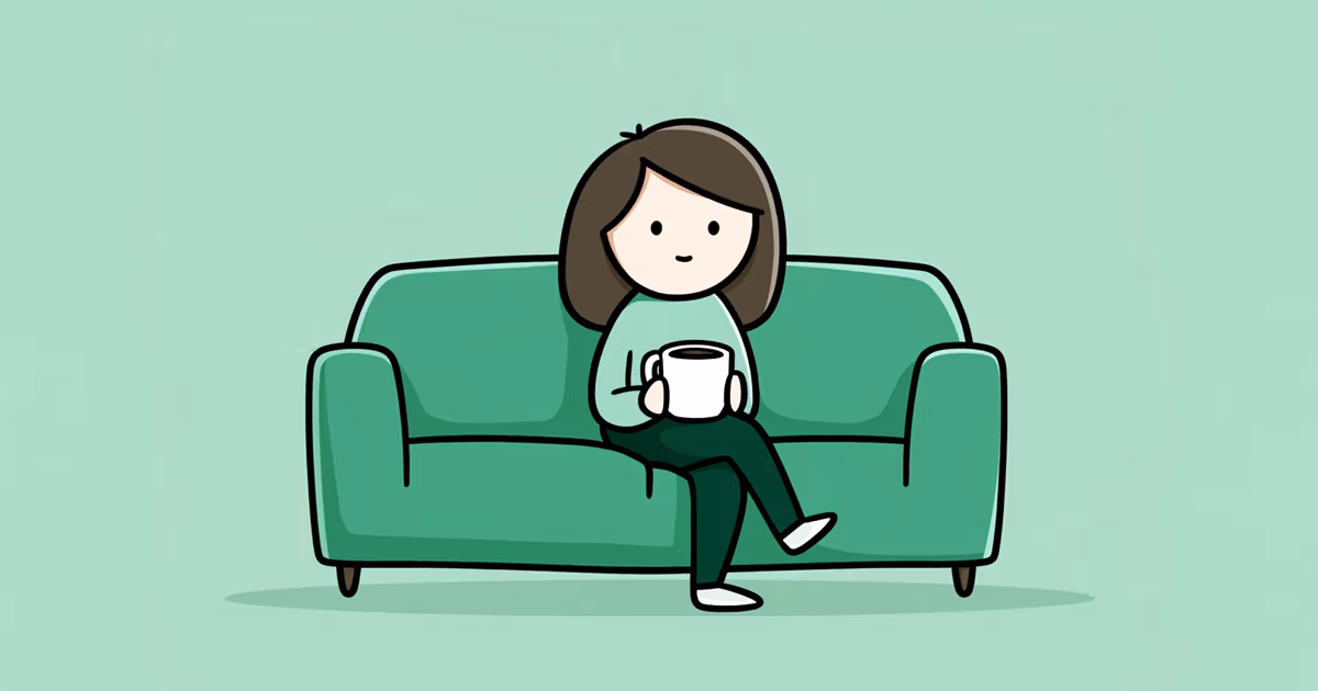 Enjoying a coffee on the couch