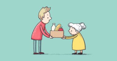 Person giving a box of groceries to another