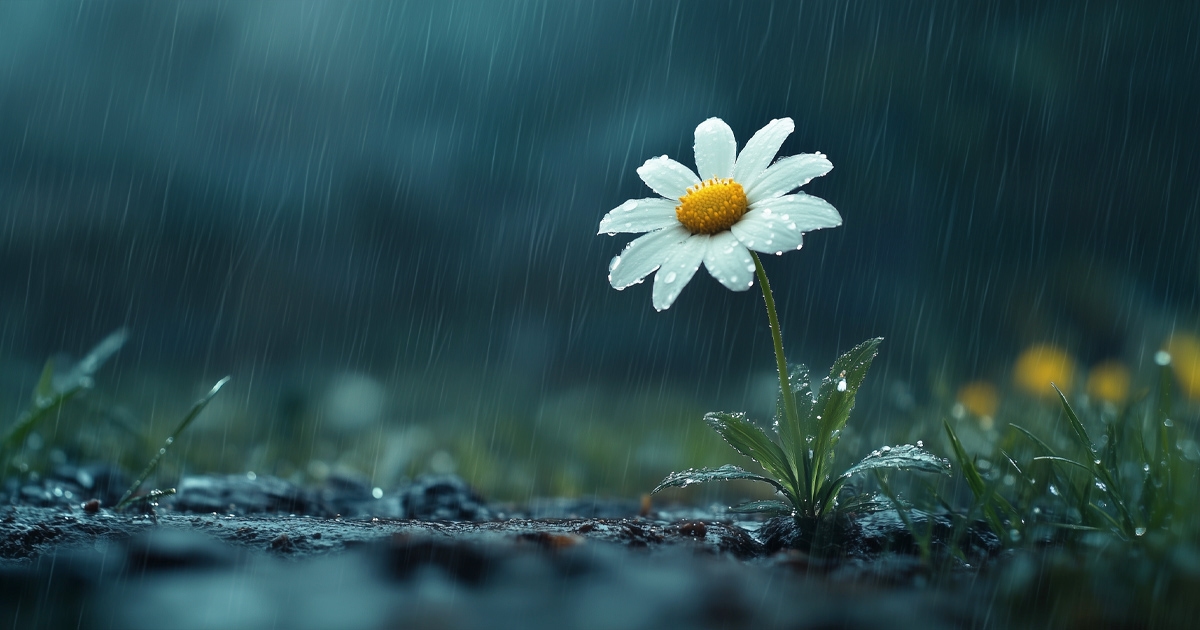 Single flower in the rain